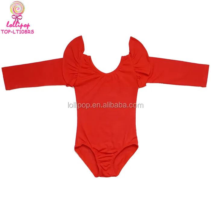 Effen Rode Lege Meisjes Kerst Kleding Dancewear Flutter Mouwen Turnpakje Baby Kleding Lange Mouwen Meisje Ballet Maillots