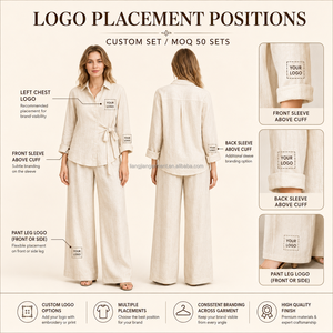 Set Due Pezzi in Misto <span class=keywords><strong>Lino</strong></span> Personalizzato: Camicia Avvolgente a Maniche Lunghe e <span class=keywords><strong>Pantaloni</strong></span> a Vita Alta a Gamba Larga, Elegante Set Casual in <span class=keywords><strong>Lino</strong></span> 100% per <span class=keywords><strong>Donna</strong></span> - Product Image 2