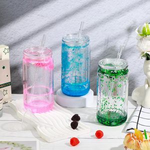 USA RTS 50 Pack 16oz <strong>Plastic</strong> Snow Globe <strong>Tumbler</strong> with Lid and Straw Double Wall Pre Drilled <strong>Plastic</strong> <strong>Mason</strong> <strong>Jar</strong> Cups Can - Product Image 5