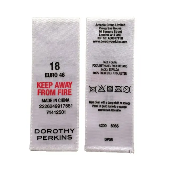 Tessuto per etichette private con etichetta per lavaggio a nastro in raso stampato su due lati