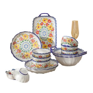 European Royal Porcelain Dinnerware <b>Sets</b> Nordic Handmade Flower Pattern Back School Luxury Ceramic <b>Plates</b> Microwave Safe - Product Image 6