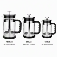 Cafetière à piston 600ml 800ml 1000ml en verre borosilicate de qualité alimentaire avec filtre en acier inoxydable 304 pour thé et café