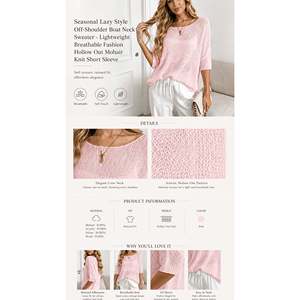 Pull en mohair rose à une épaule, manches courtes, taille S pour femme - Product Image 2