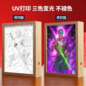 Luffy Led Decorative Light Painting Lamp Anime One Zoro Three Color Light Glowing Photo <b>Frame</b> Luminous Hanging Poster - Product Image 2