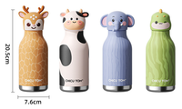 Bouteille d'eau isotherme en acier inoxydable classique de 450 ml avec couvercle en silicone motif animal mignon