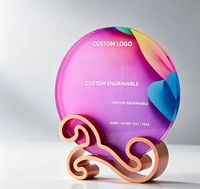 Plaque de récompense personnalisée en cristal K9 rond avec support en alliage d'aluminium, trophée en cristal imprimé en couleur UV pour souvenir d'entreprise