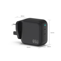 Charger USB GaN 65W Colokan EU/UK, Pengisi Daya Dinding Quick Charge PD QC3.0 Pengisian Cepat untuk iPhone, Samsung, Laptop, Tablet, OVP, OTP
