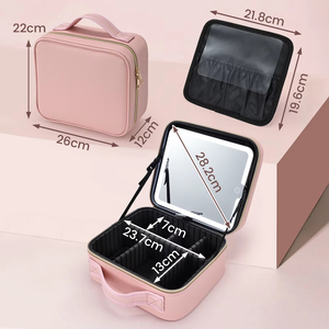 Borsa portatile per il trucco con specchietti illuminati <span class=keywords><strong>porta</strong></span> cosmetici <span class=keywords><strong>da</strong></span> viaggio Organizer con 3 luci colorate per specchio <span class=keywords><strong>porta</strong></span> pennelli - Product Image 2