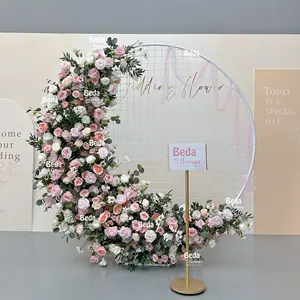 Lujo personalizado al por mayor fiesta eventos boda suministros decoración arco escenario Floral marco boda telón de fondo Luna puerta flor