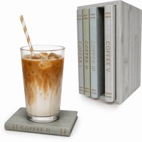 Sous-verres en forme de livre The Coaster Library avec support en bambou et bois d'acacia massif - Lot de 5 pour la décoration intérieure