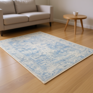 Tappeto Loom Luxe 8x10 Blu Crema a Pelo Corto, Stile Vintage Chic, Rettangolare per Soggiorno, Camera da Letto, Cucina, con Base Antiscivolo in Gomma - Product Image 2