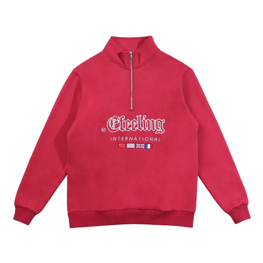 Hoodie embroidery custom sweatshirt 100% cotton unisex letter pattern quarter zip sweatshirt