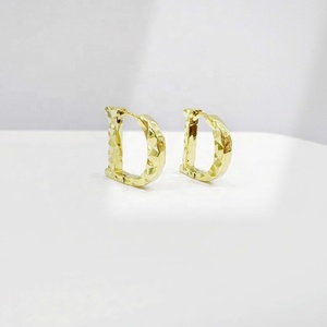 Boucles d'oreilles créoles géométriques classiques en argent sterling 925 plaqué or 18 carats, simples et tendance, pour filles, été - Product Image 1