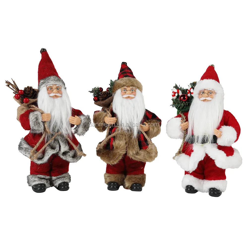 Santa Claus 9"Inch 3pcs Christmas Santa Claus Ornaments Decoration Tree Hanging Figurines Collection Doll Pendant Small Traditional Pvc Box