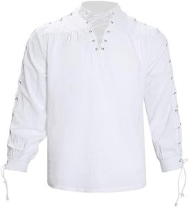Camisas Steampunk para <span class=keywords><strong>Hombre</strong></span>, Camisa Gótica Medieval Renacentista de Manga Larga, Blusa Victoriana Negra y Blanca de Manga Larga, Estilo <span class=keywords><strong>Pirata</strong></span> - Product Image 2