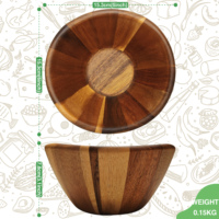 Bol à salade et à fruits en bois d'acacia rustique en gros pour bol en bois décoratif de camping jetable