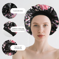 Bonnet en satin floral bonnet à cheveux en soie noire grand bonnet de sommeil pour femmes bonnet de nuit protecteur cheveux bouclés enveloppement douche bonnet de sommeil