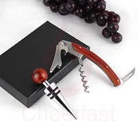 Superbe ensemble cadeau de 2 accessoires pour bouteilles de vin, ensemble cadeau en bois pour le vin et tire-bouchon en bois rouge, kit de bouchons de vin en bois