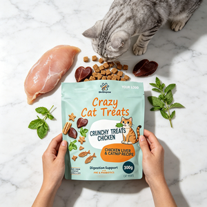Snacks Saludables para Gatos de Marca Privada, Textura Crujiente, <span class=keywords><strong>Pollo</strong></span> y Hígado Reales, Sin Granos, con Catnip y Soporte Digestivo - Product Image 1