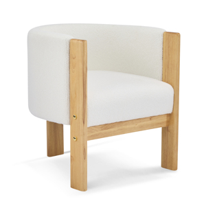 Upholstered Dining Chairs <b>Set</b> of 2, Natural Rubber Wood Frame and <b>White</b> Boucle Fabric - Product Image 4