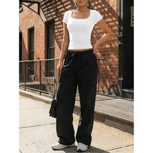 Camiseta Corta de Manga Corta para Mujer, Cuello Cuadrado, Corte Ajustado, Estilo Y2K, Tejido de Algodón y Spandex, para Uso Diario - Product Image 5