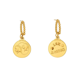 Orecchini Pendenti con Segni Zodiacali Placcati in Oro 12K, Gioielli di Moda con Ciondolo Rotondo in Acciaio - Product Image 2