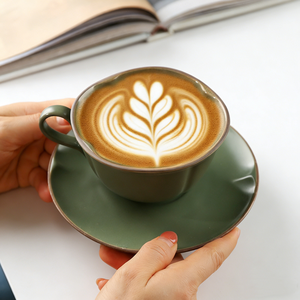 Ensemble tasse et soucoupe à café en céramique européenne 280 ml avec logo personnalisé, mug vintage pour latte art, écologique, réutilisable, cadeau pour café - Product Image 3