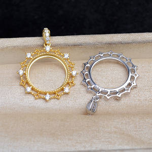 Pendentif en argent S925 avec perle de culture, cadre en dentelle, plateau vide 14,6-14,8 mm pour accessoires de fabrication de bijoux DIY, perles en vrac WENCHI - Product Image 1