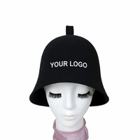 Chapeau de sauna en feutre de laine noir avec logo personnalisé, boucle de suspension, pour une utilisation rafraîchissante et respirante en hammam, soin des cheveux
