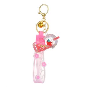 3D Acrylic Kawaii Cute Keyring Key Chain Ring Creative Filed Liquid Oil Quicksand Bottle Cute Strawberry <b>Floating</b> Keychain - Product Image 1