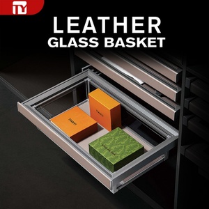 Panier de rangement coulissant en verre pour armoire, organisateur mural en aluminium à fermeture douce silencieuse avec triple amortisseur, détachable - Product Image 1