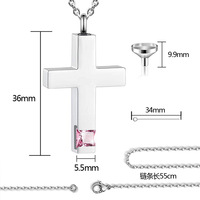Nom personnalisé acier inoxydable pierre de naissance croix pendentif ouvert bouteille de parfum de poils d'animaux pour commémorer les êtres chers urne cendres pendentif