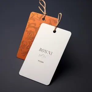 H-Luxury Labels Impressão Garment Pendurar Tags de balanço de papel em relevo Roupas personalizadas Hangtag para roupas Marca