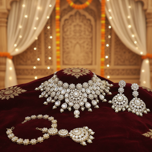 Ensemble de collier semi-nuptial en pierre Kundan plaqué or 10581242WH Ensemble de bijoux fins exquis - Product Image 3