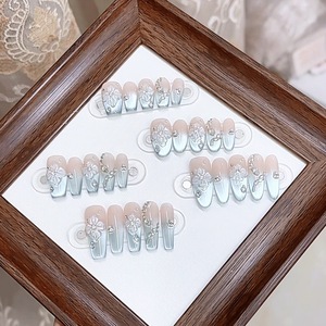 Uñas Postizas <span class=keywords><strong>de</strong></span> Alta Calidad Hechas a Mano con Cobertura Total, Diseño <span class=keywords><strong>de</strong></span> Diamantes <span class=keywords><strong>de</strong></span> Lujo, <span class=keywords><strong>Punta</strong></span> Francesa Almendrada, Longitud Media, para Dedos - Product Image 3