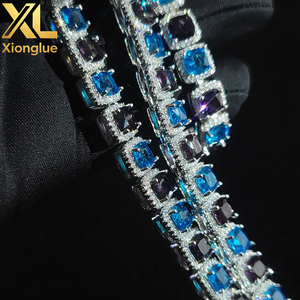 Euro-American 10mm Blue Rock Sugar Chain <b>Cube</b> Sugar Men's Necklace Bracelet Jewelry Set Customized - Product Image 3