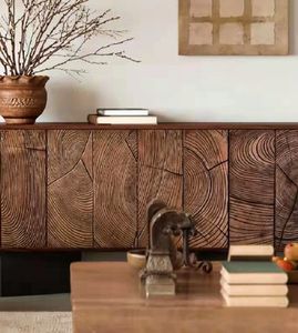 AmericanCuster, Aparador de madera de roble macizo de diseño moderno, muebles rústicos Retro para el hogar, comedor, sala de estar, hoteles - Product Image 4