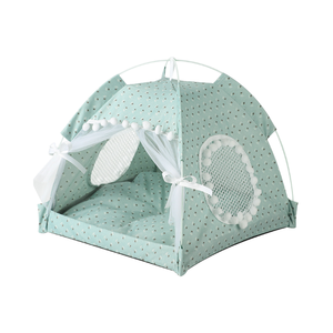 Cama semicerrada de verano para mascotas, tienda de campaña para mascotas con estampado transpirable, suministros plegables para exteriores para gatos y perros pequeños - Product Image 1