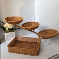 Corbeille à fruits créative à plusieurs niveaux de style chinois pour la maison, organisateur de collations et bonbons pour salon, rangement de style osier pour le thé de l'après-midi