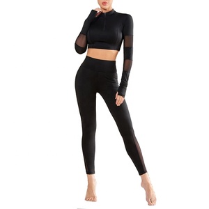 Custom Two Pieces Yoga Outfit Pants <b>Leggings</b> Long Sleeved Women Sportswear Running Woman Gym Clothing Fitness Yoga Sets - Product Image 1