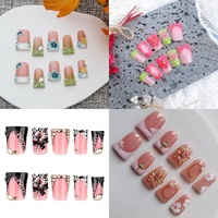 Faux ongles à presser faits main, motif canard, dégradé coloré, avec breloque œil de diable 3D en strass, produit de beauté en gros