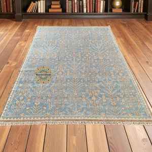 Alfombra Oushak Azul Moderna Anudada a Mano, Alfombra Hecha a Mano para Dormitorio, Sala de Estar, Comedor u Oficina - Product Image 2