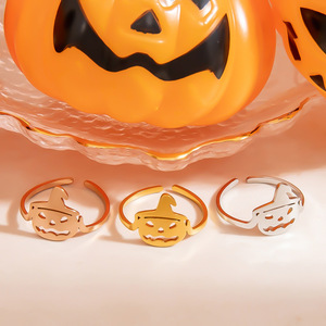 Halloween Pumpkin <b>Ring</b> Stainless Steel Women's Party Jewelry Cartoon Geometric Shape JZ21141G - Product Image 2