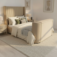 Ensemble de meubles de chambre à coucher moderne en tissu, lit intelligent rembourré avec cadre TV intégré, tailles King et Queen, lit moelleux avec rangement, vente en gros
