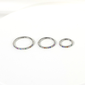 Pendientes de <span class=keywords><strong>labio</strong></span> de 18G de 6mm/8mm/10mm con circonita arcoíris, de acero inoxidable chapado <span class=keywords><strong>en</strong></span> oro de 18K, unisex, <span class=keywords><strong>piercing</strong></span> de nariz, anillo circular articulado de moda - Product Image 4