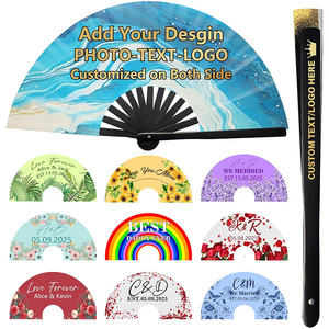 Logotipo personalizado de fábrica, diseño holográfico Clack grande, música Rave, ventilador de mano de bambú para festivales, fiestas, bodas, ventiladores plegables fuertes - Product Image 5
