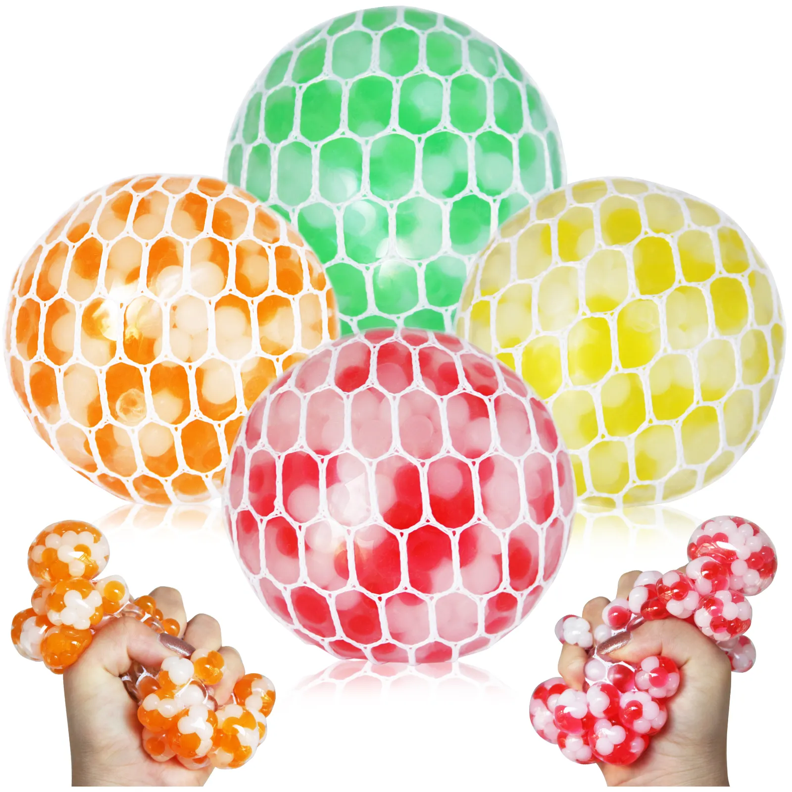 Morbido Squishie uva maglia palla giocattoli confezione da 4 perle d'acqua antistress spremitura Anti palle per bambini e adulti