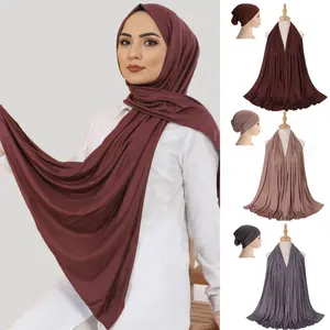 Yomo Wholesale Hijab Plain Wrap Shawls Modal Muslim Women Scarves with Matching Color Undercap 2 Pieces Set Cotton Jersey Hijab