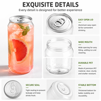 Boîtes de boisson en plastique transparent PET de qualité alimentaire de 330 ml et 500 ml avec couvercles en aluminium, faciles à ouvrir avec anneau de traction