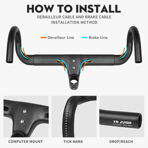 TOSEEK Internal Wiring Full <strong>Carbon</strong> Road Bicycle Integrated Handlebar With <strong>Stem</strong> 28.6mm Bike Handle Drop bar - Product Image 5